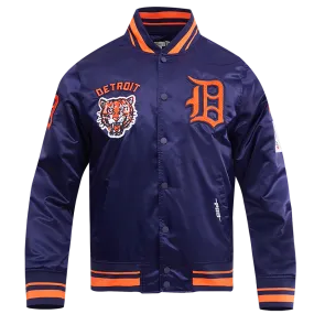 MLB DETROIT TIGERS RETRO CLASSIC MEN'S RIB SATIN JACKET (MIDNIGHT NAVY/ORANGE/MIDNIGHT NAVY)