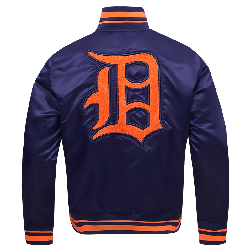 MLB DETROIT TIGERS RETRO CLASSIC MEN'S RIB SATIN JACKET (MIDNIGHT NAVY/ORANGE/MIDNIGHT NAVY)