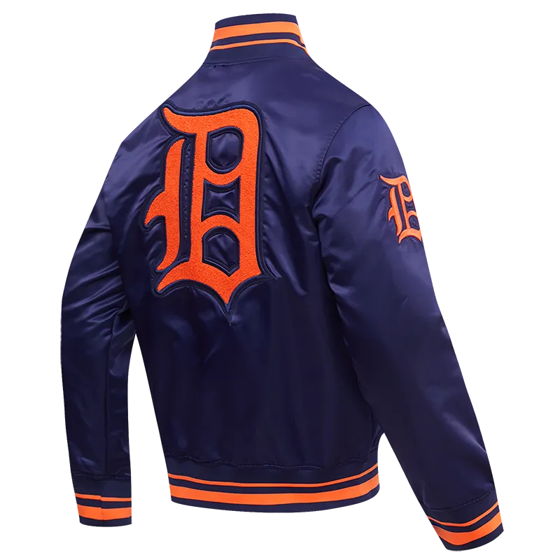 MLB DETROIT TIGERS RETRO CLASSIC MEN'S RIB SATIN JACKET (MIDNIGHT NAVY/ORANGE/MIDNIGHT NAVY)