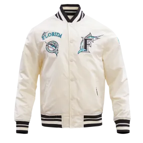 MLB FLORIDA MARLINS RETRO CLASSIC MEN'S RIB SATIN JACKET (EGGSHELL/BLACK)