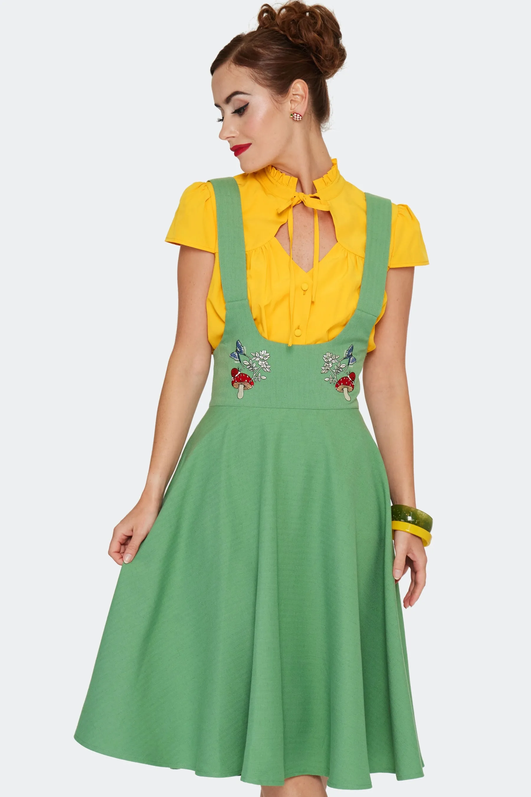 Moth and Mushroom High Waisted Pinafore Skirt by Voodoo Vixen