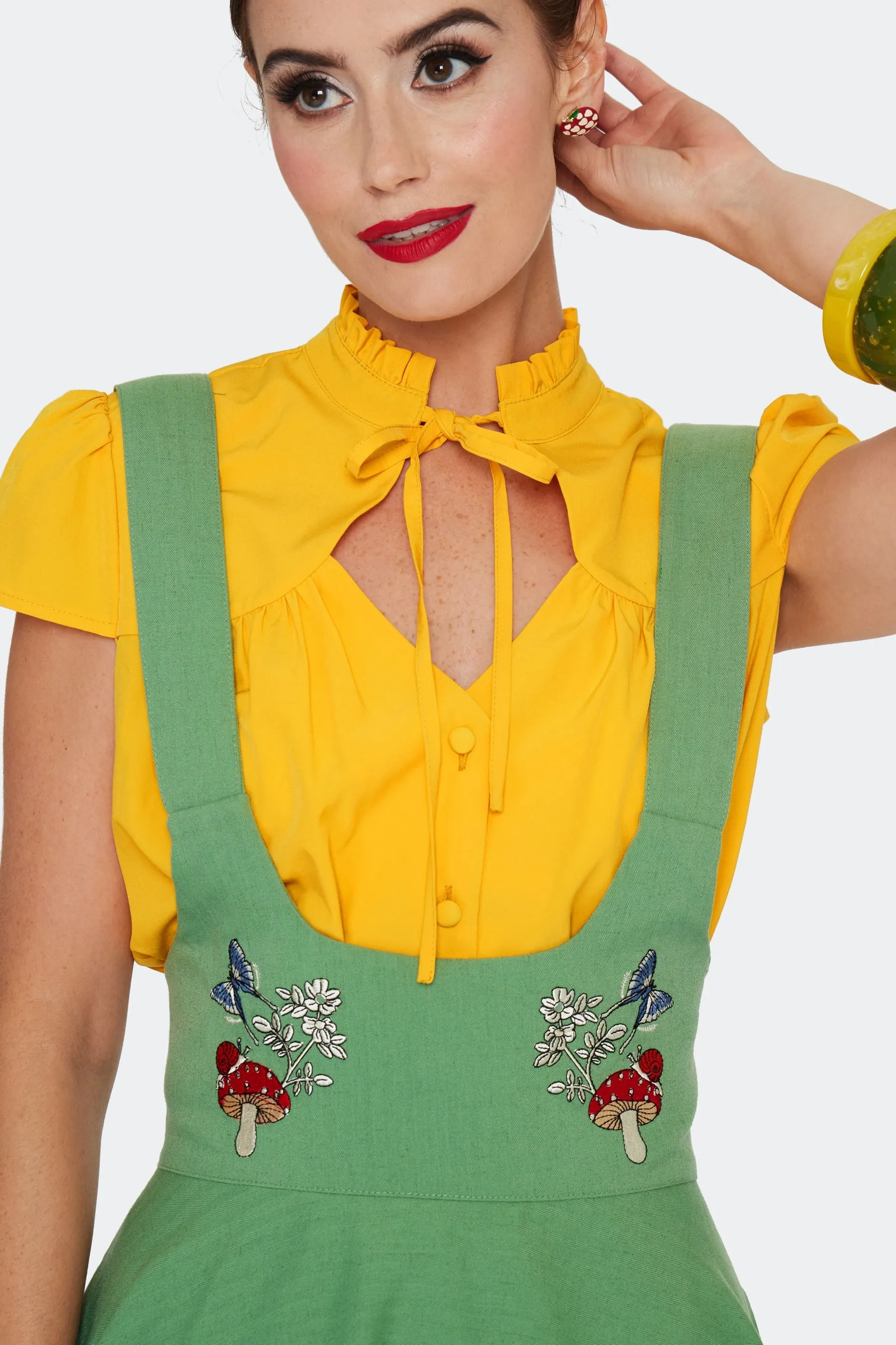 Moth and Mushroom High Waisted Pinafore Skirt by Voodoo Vixen