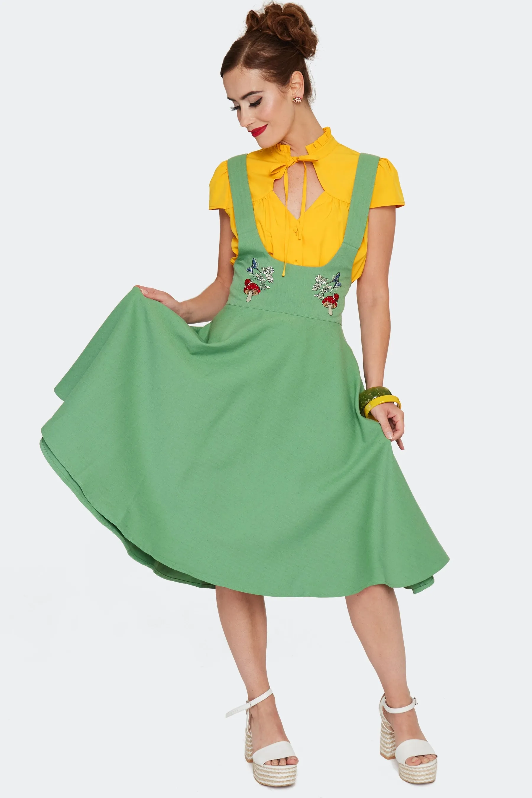 Moth and Mushroom High Waisted Pinafore Skirt by Voodoo Vixen