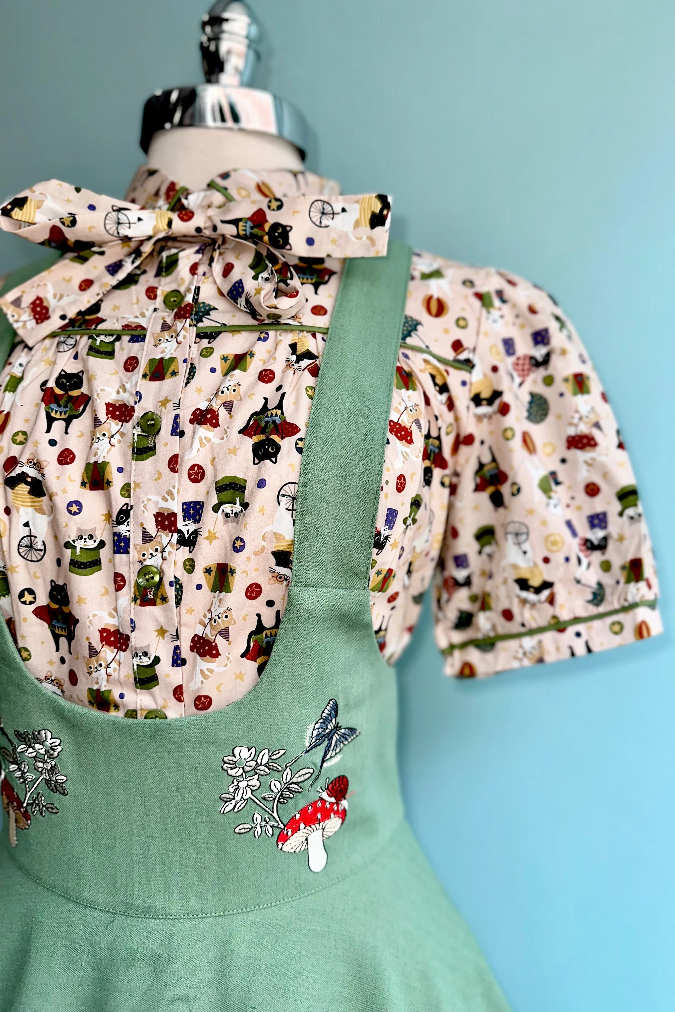 Moth and Mushroom High Waisted Pinafore Skirt by Voodoo Vixen