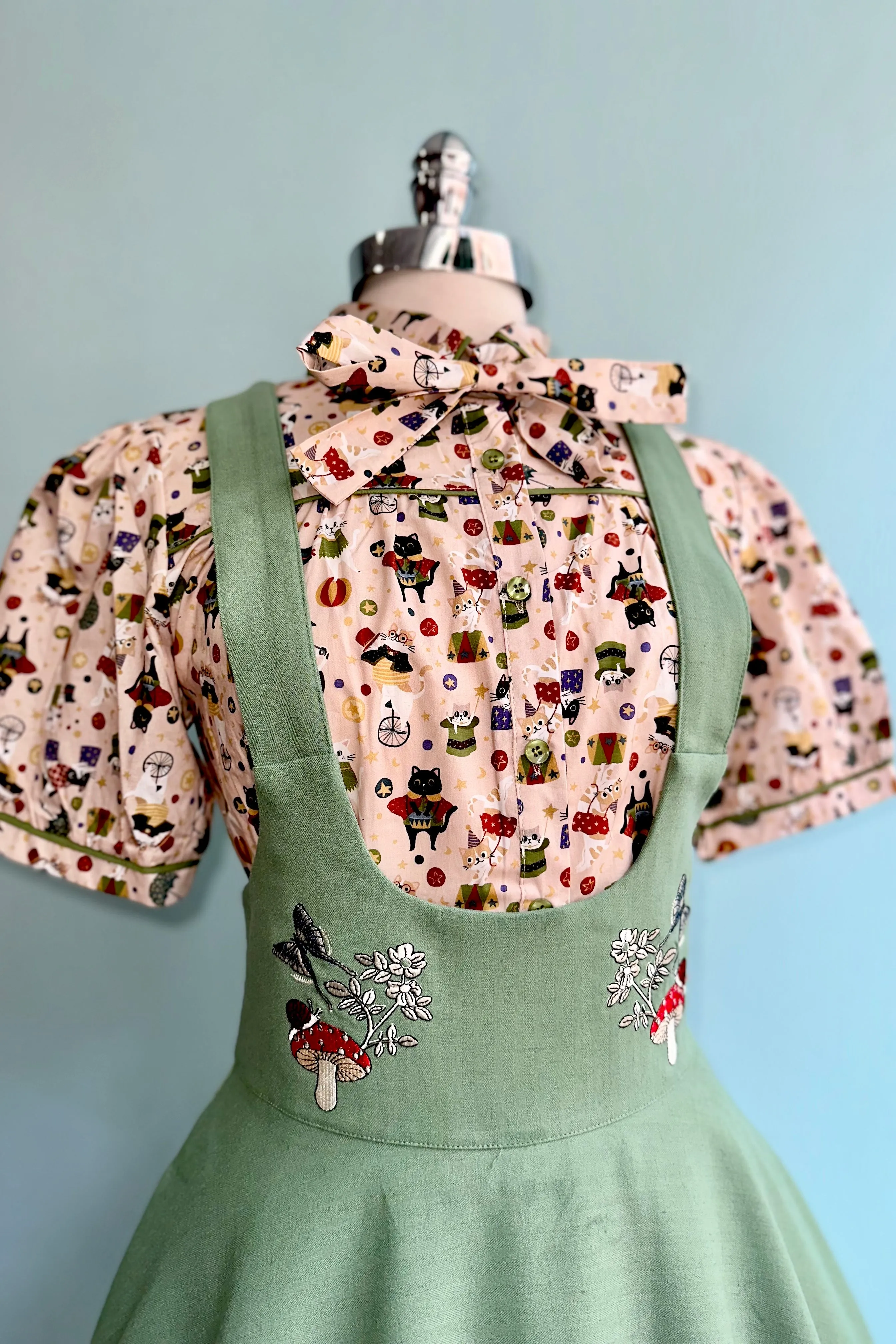 Moth and Mushroom High Waisted Pinafore Skirt by Voodoo Vixen