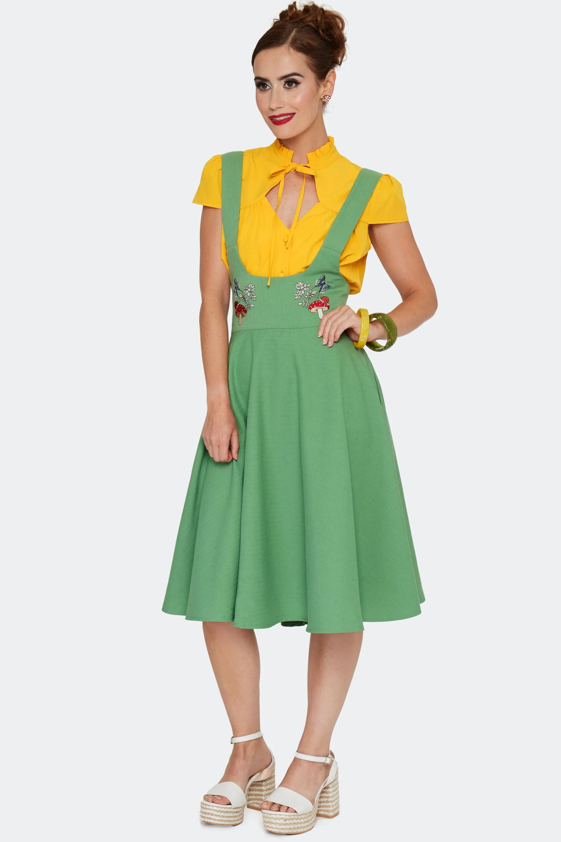Moth and Mushroom High Waisted Pinafore Skirt by Voodoo Vixen