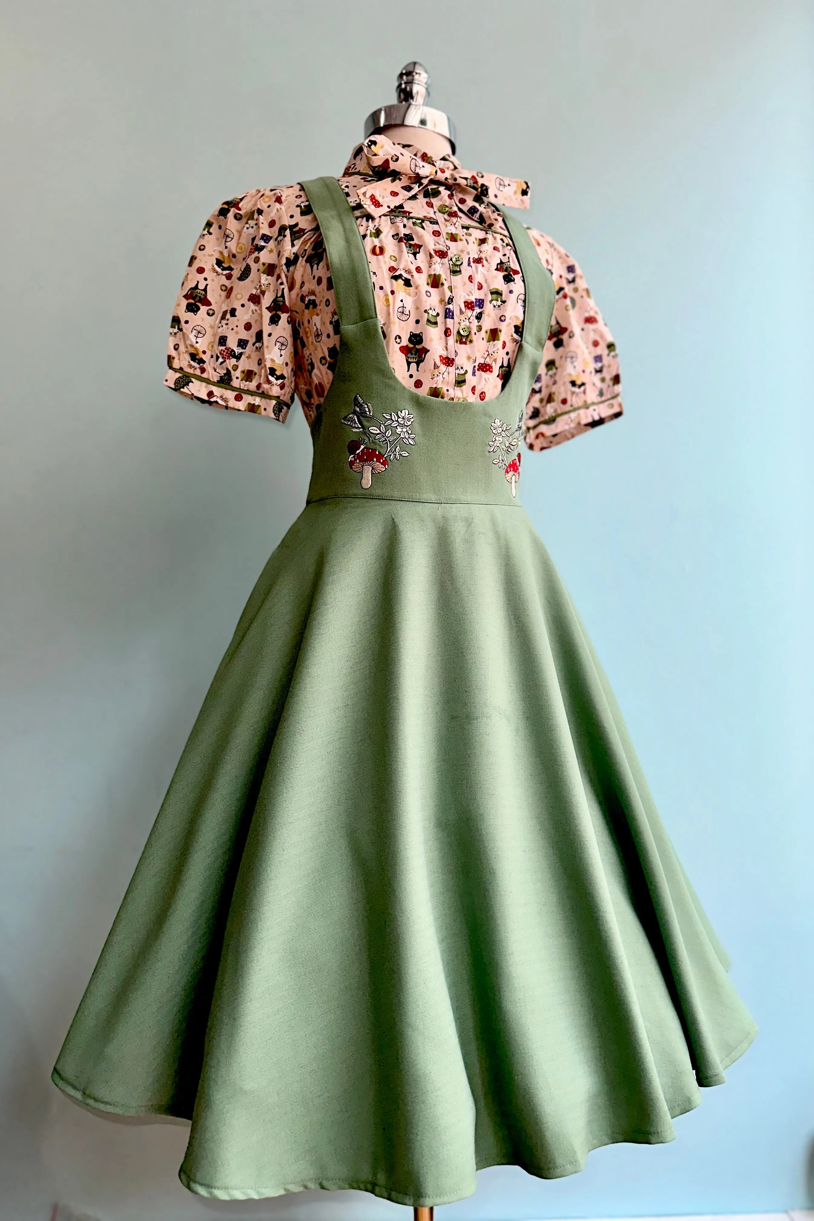 Moth and Mushroom High Waisted Pinafore Skirt by Voodoo Vixen