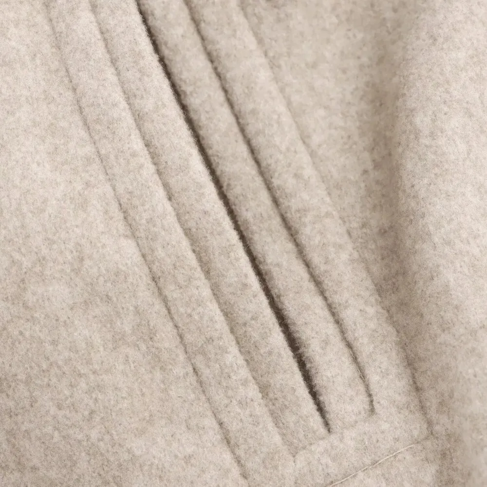 Neutral Wool Hooded Double Breasted Front Tie Coat