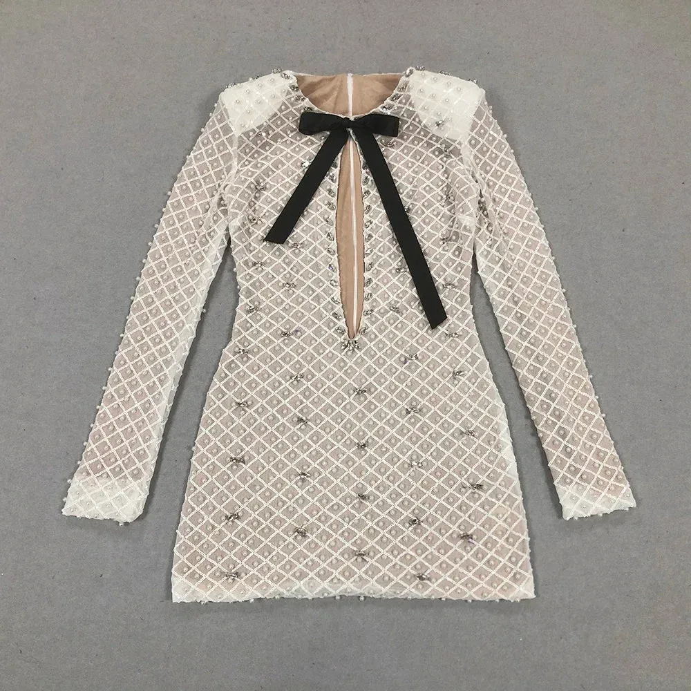 Pearl Sequin Mini Long Sleeve Party Dress