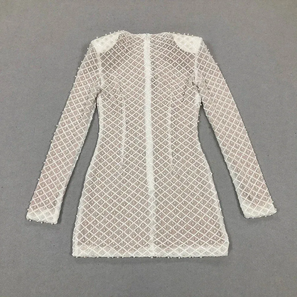 Pearl Sequin Mini Long Sleeve Party Dress