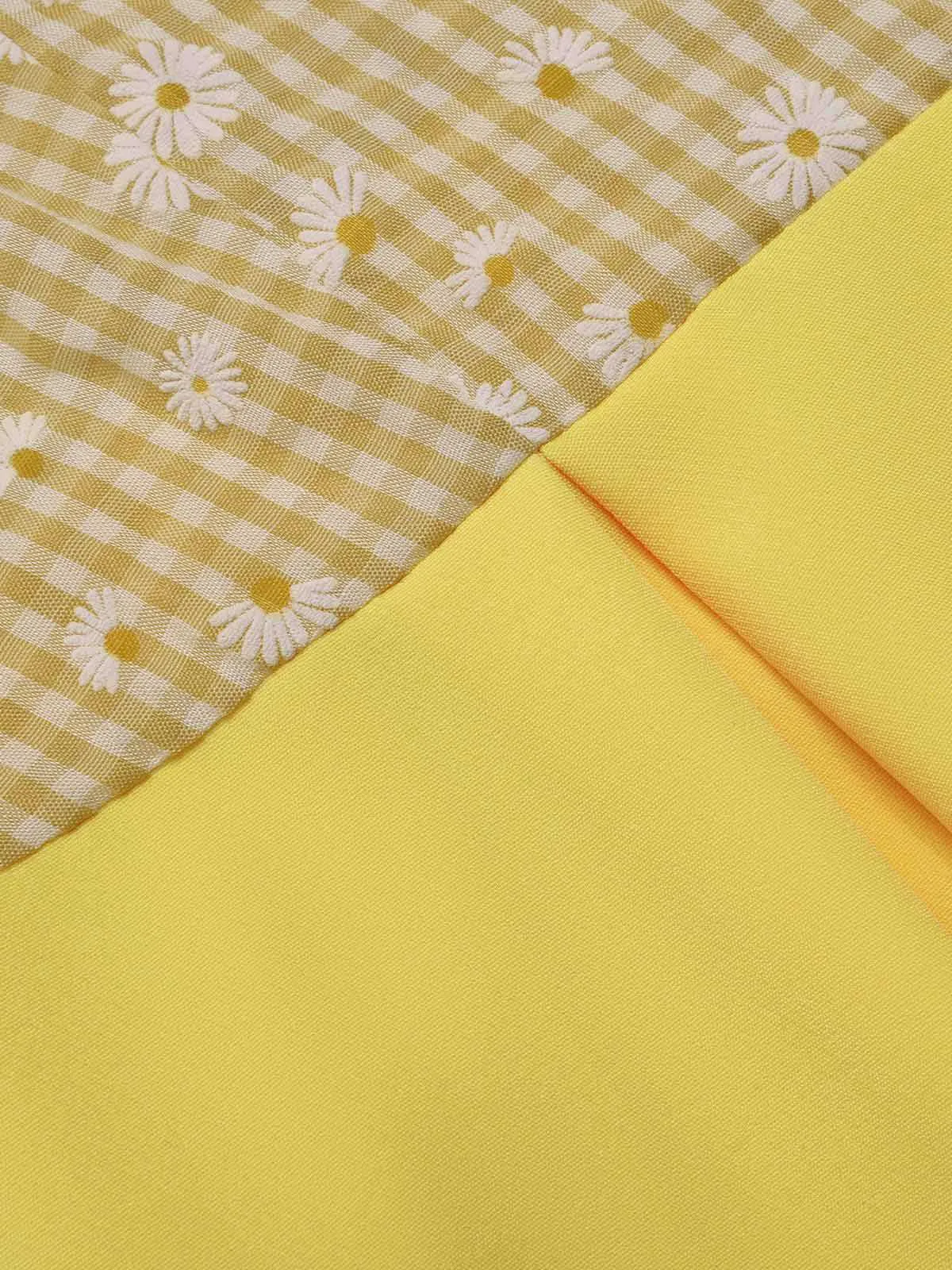 [Pre-Sale] Yellow 1940s Daisy Plaids Belted Lapel Romper