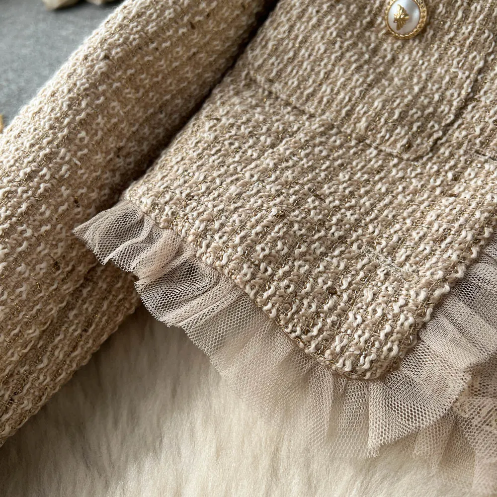 Premium Cardigan&Mesh Dress 2Pcs