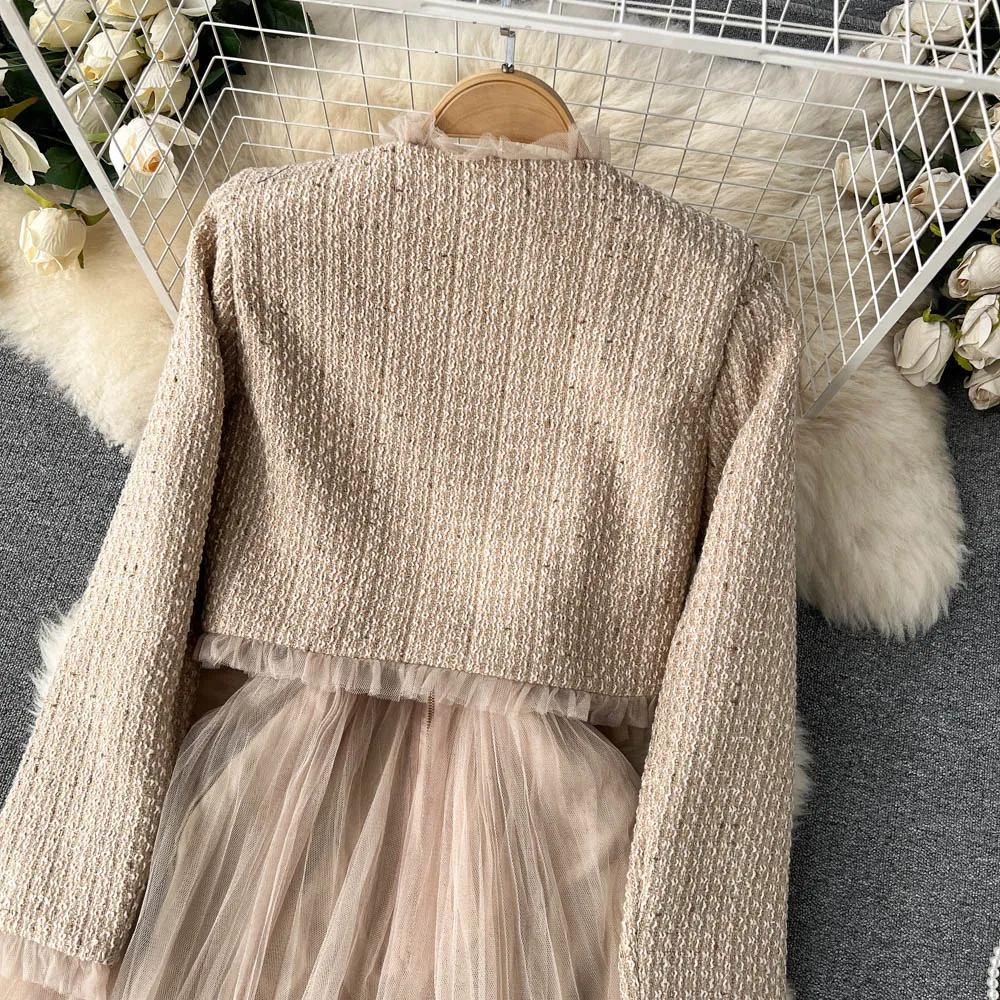 Premium Cardigan&Mesh Dress 2Pcs