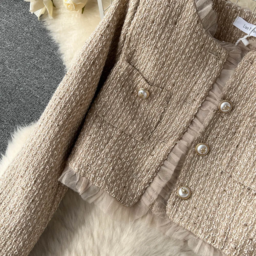 Premium Cardigan&Mesh Dress 2Pcs