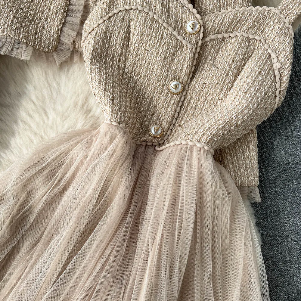 Premium Cardigan&Mesh Dress 2Pcs