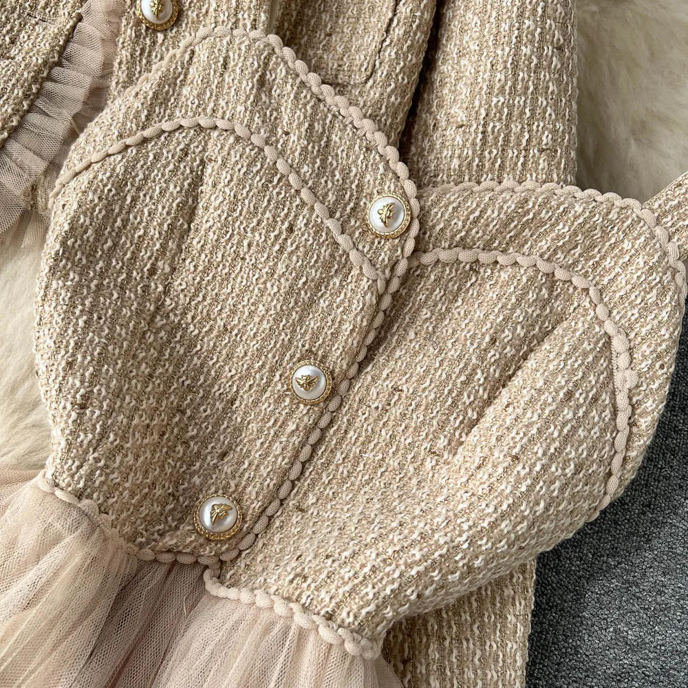 Premium Cardigan&Mesh Dress 2Pcs
