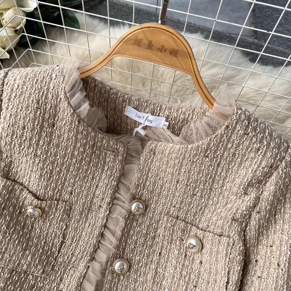 Premium Cardigan&Mesh Dress 2Pcs