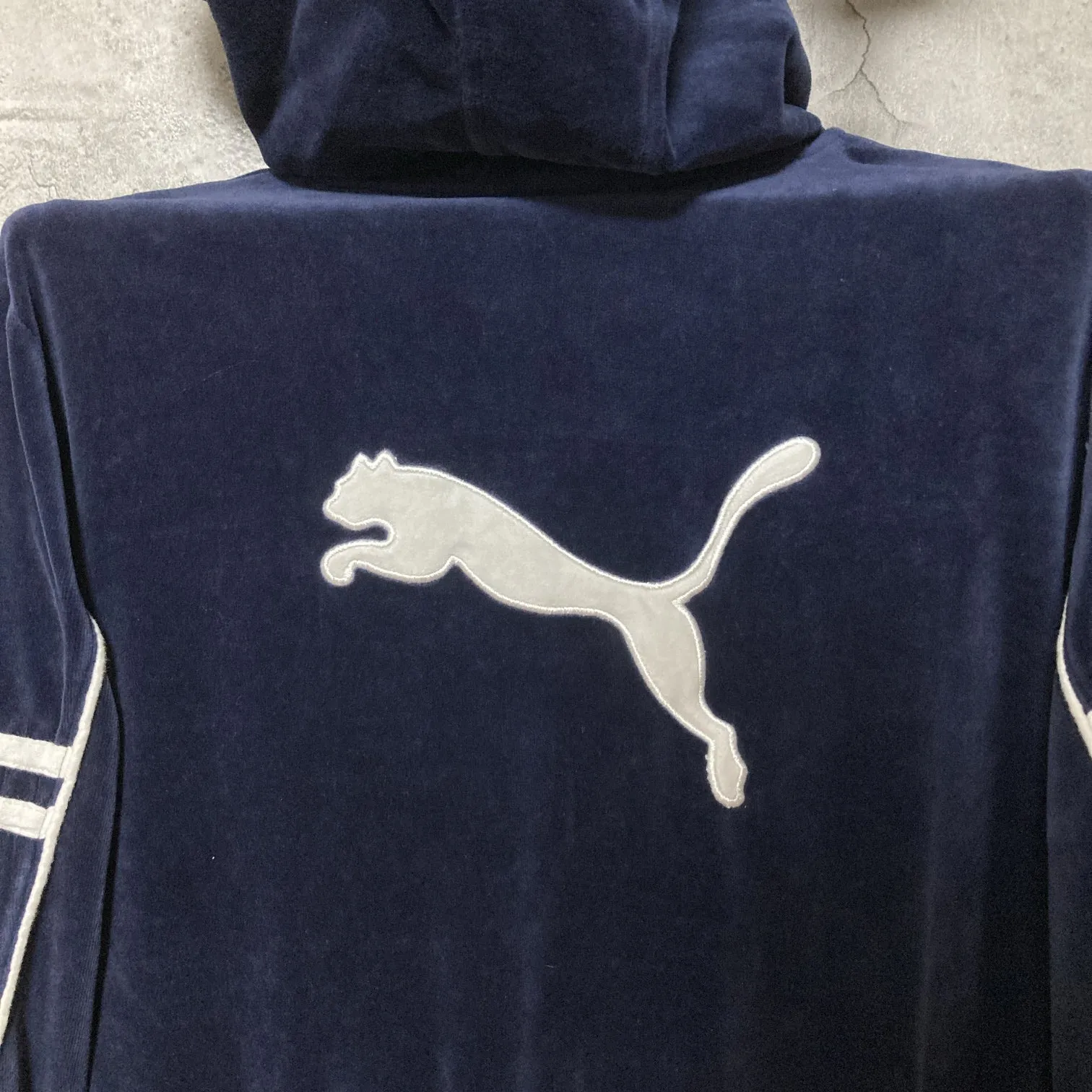 Puma velour hooded track jacket kids velvet navy white