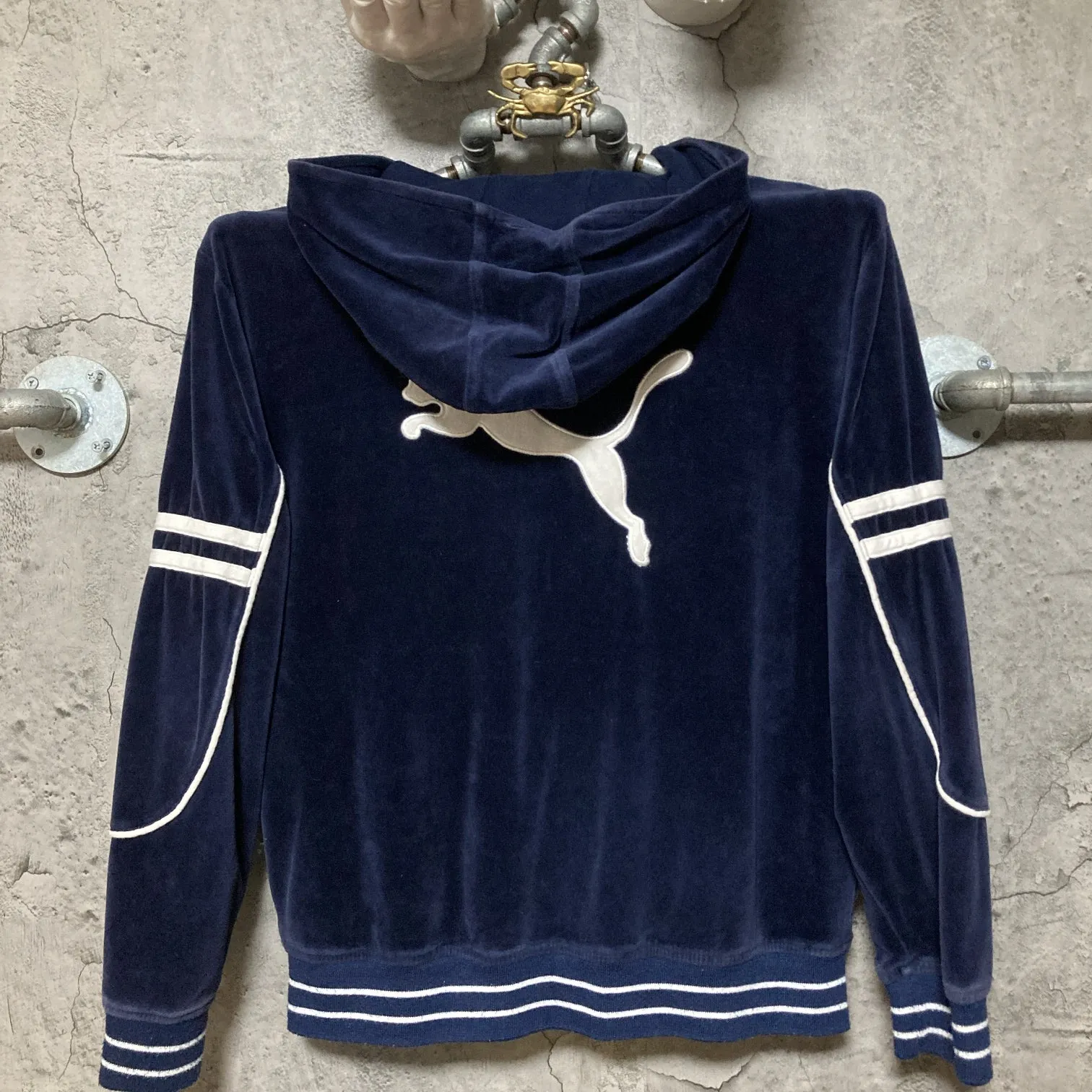 Puma velour hooded track jacket kids velvet navy white