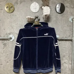 Puma velour hooded track jacket kids velvet navy white