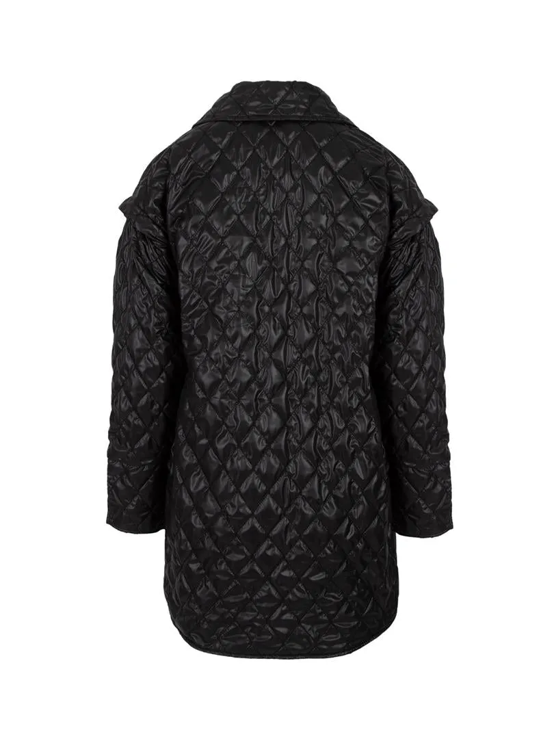 Quilted Coat with Pockets - Black