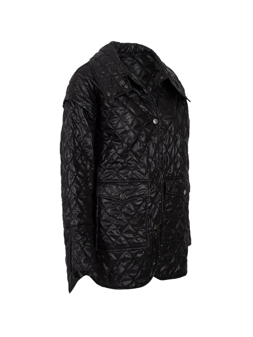 Quilted Coat with Pockets - Black