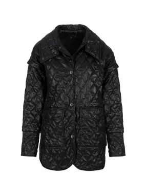 Quilted Coat with Pockets - Black