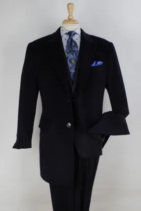 "Apollo King Men's Stylish Navy Wool Car Coat - 2-Button Peak Lapel"