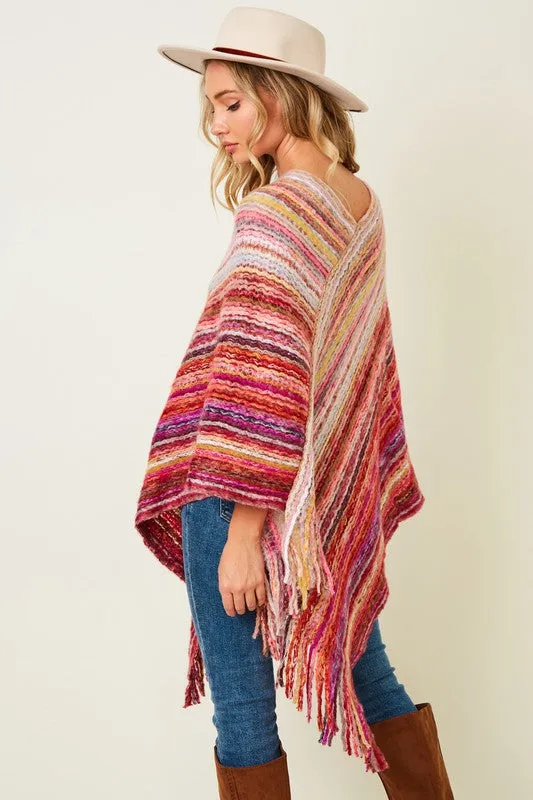 Red Fluffy Yarn Poncho