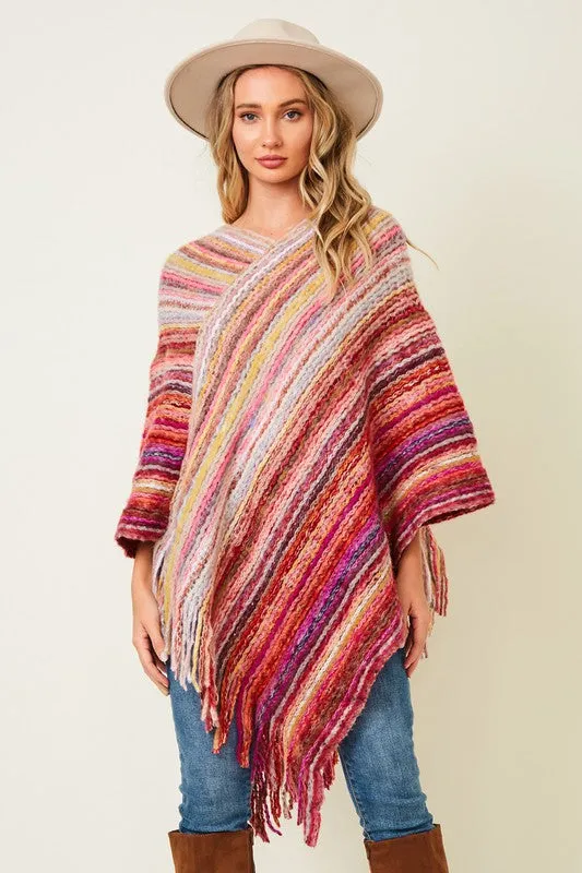 Red Fluffy Yarn Poncho