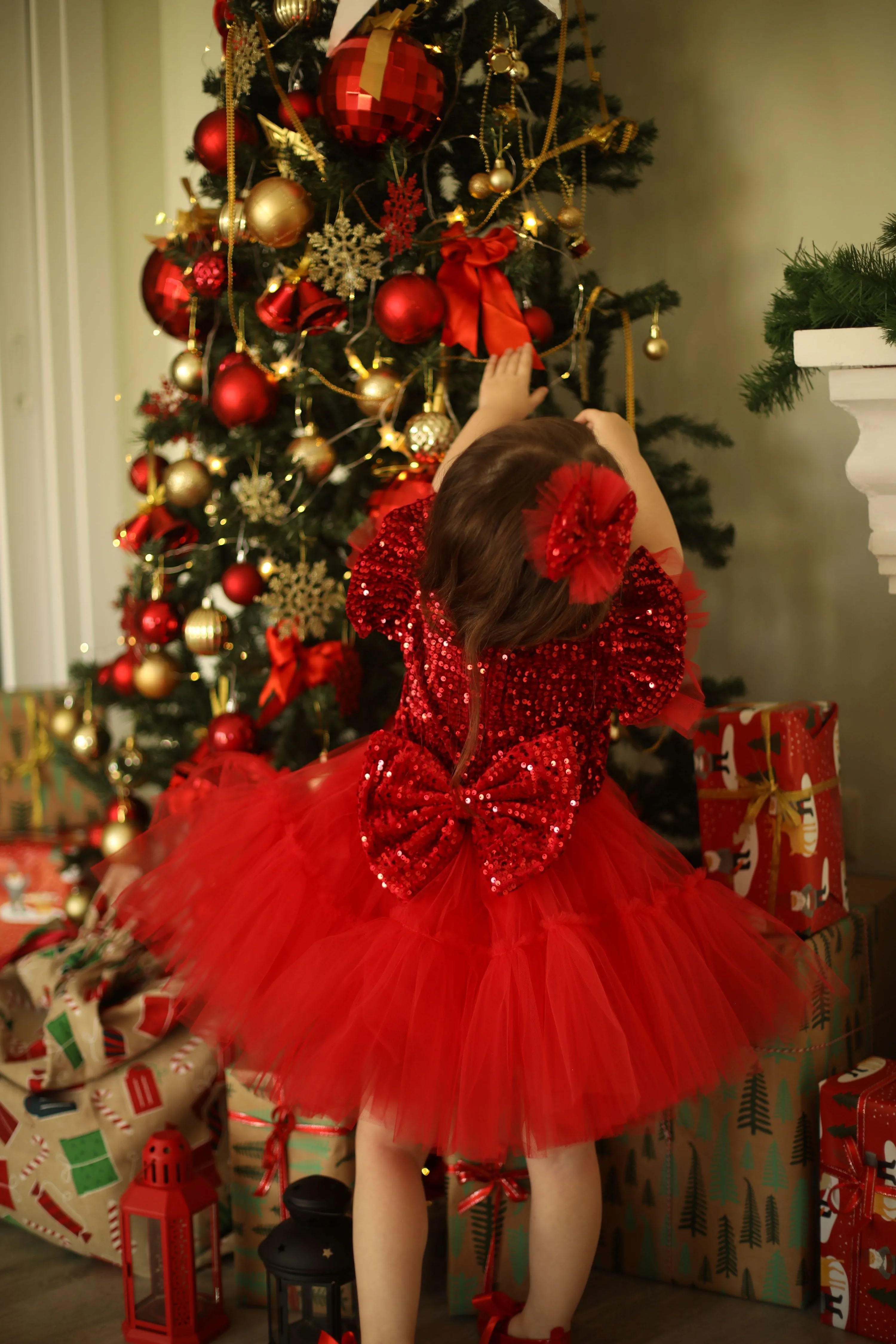 Red girl dress velvet