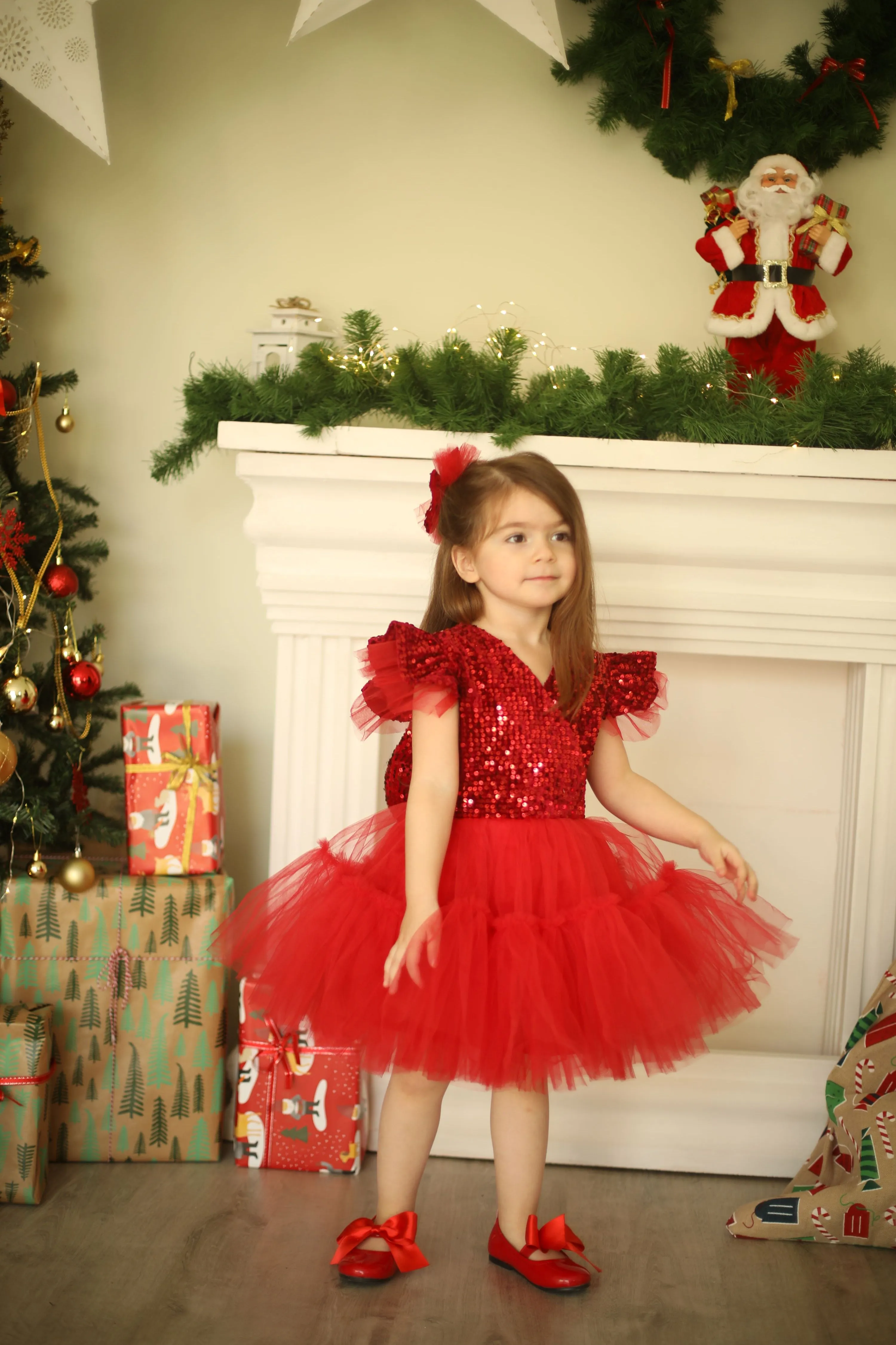 Red girl dress velvet