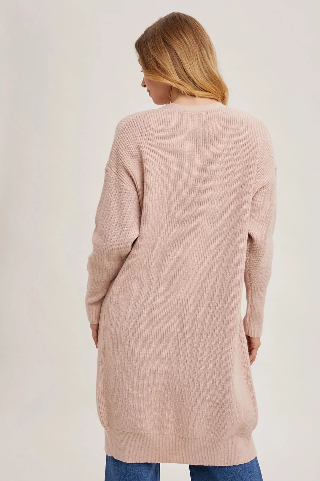 Ribbed Open Front Cardigan Blush