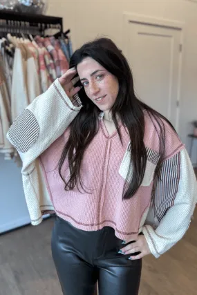 Round Neck Wide Sleeve Oversized Knit Top in Mauve