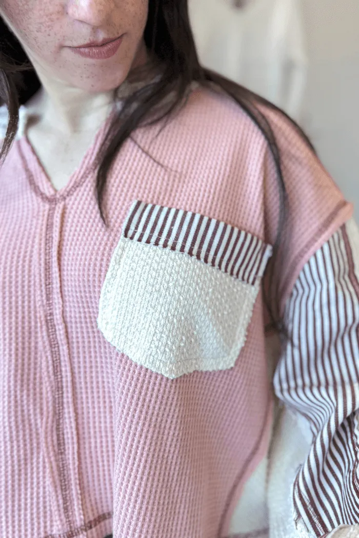 Round Neck Wide Sleeve Oversized Knit Top in Mauve