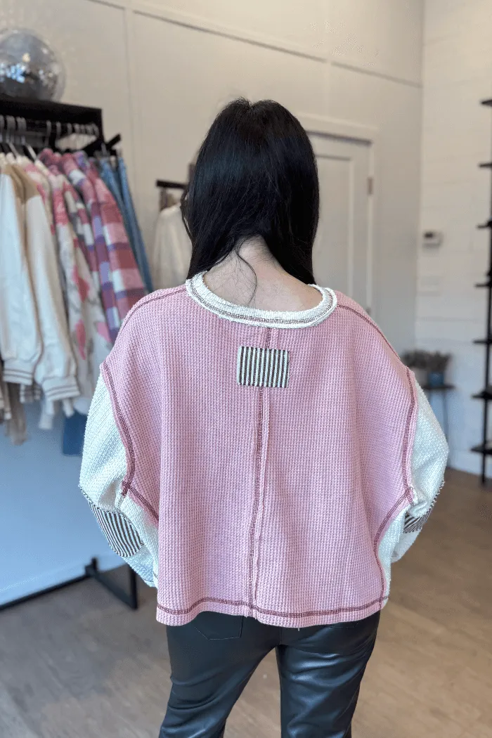 Round Neck Wide Sleeve Oversized Knit Top in Mauve