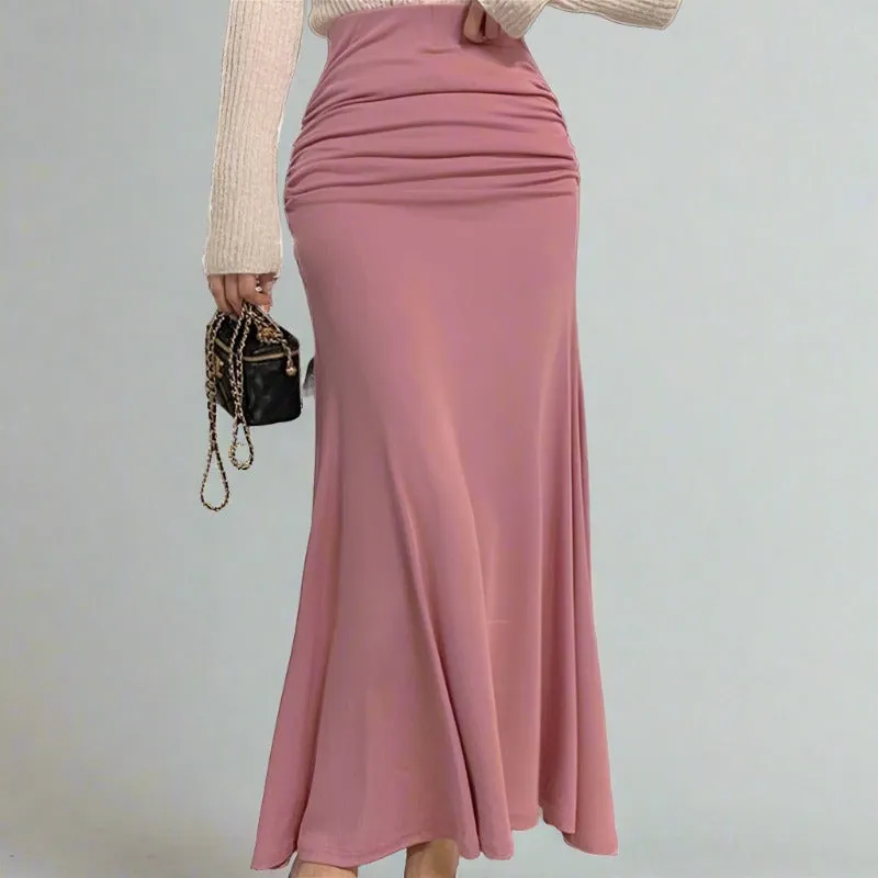 Ruched High Waisted Mermaid Maxi Skirt