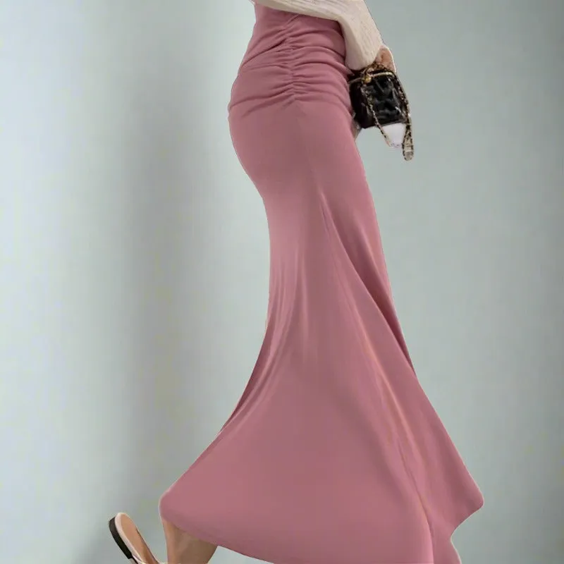 Ruched High Waisted Mermaid Maxi Skirt