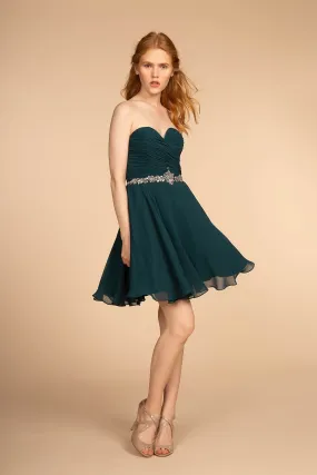 Ruched Strapless Sweetheart Chiffon Short Dress