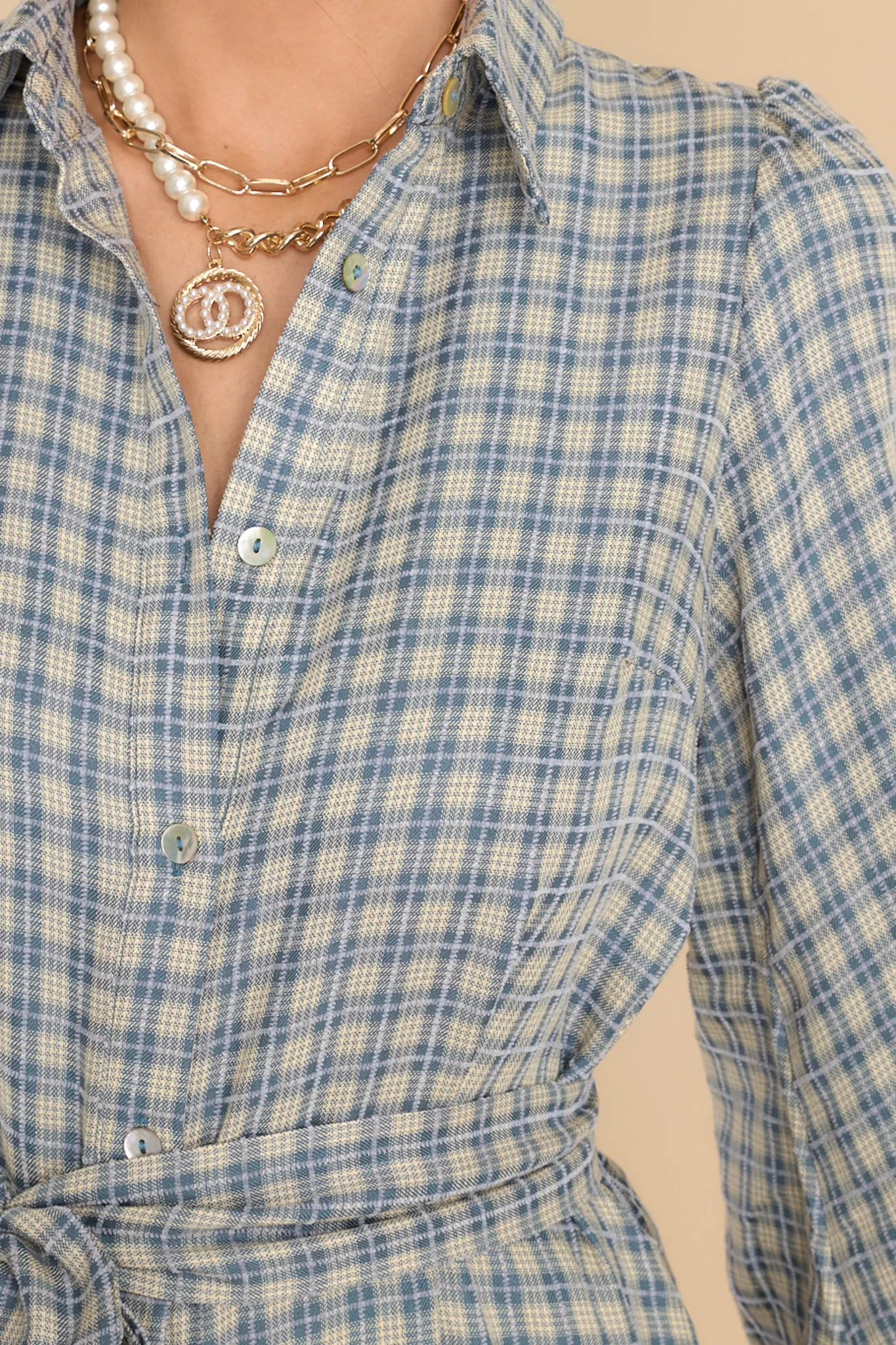 Rustic Elegance Ash Blue Plaid Maxi Dress