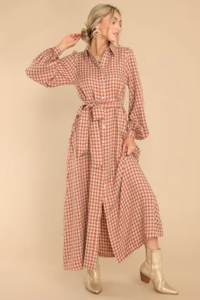 Rustic Elegance Brick Plaid Maxi Dress