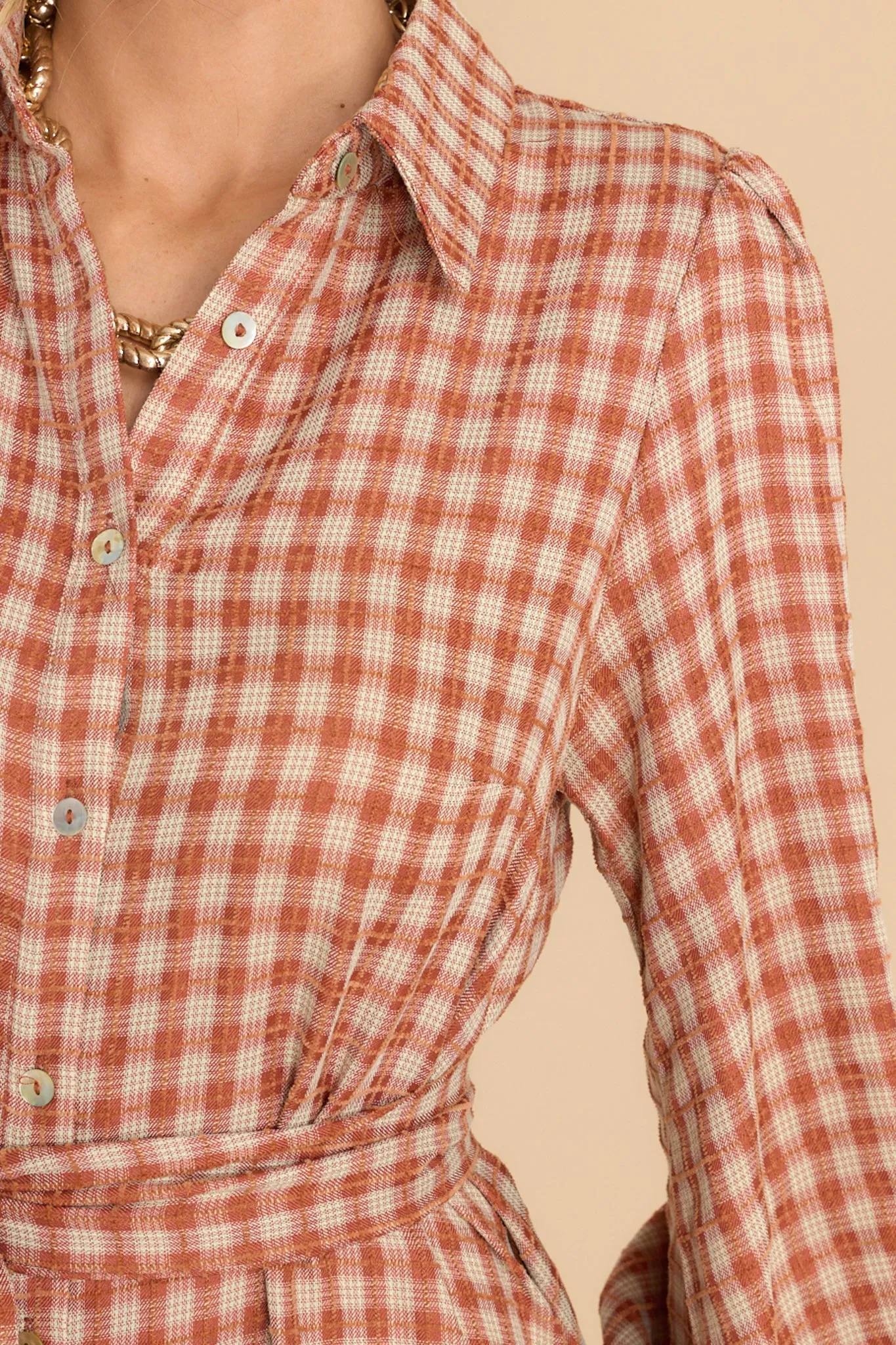 Rustic Elegance Brick Plaid Maxi Dress