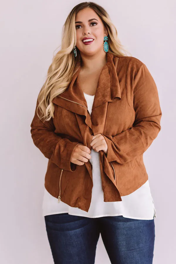 Sacramento Stroll Faux Suede Jacket in Cinnamon Curves