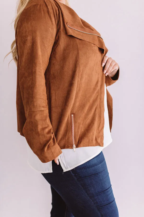 Sacramento Stroll Faux Suede Jacket in Cinnamon Curves