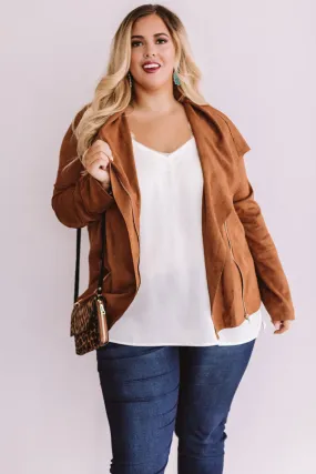 Sacramento Stroll Faux Suede Jacket in Cinnamon Curves