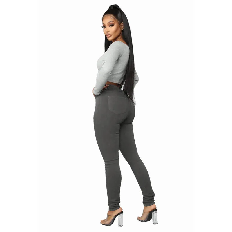 Sexy High Waist Solid Skinny Denim Pants