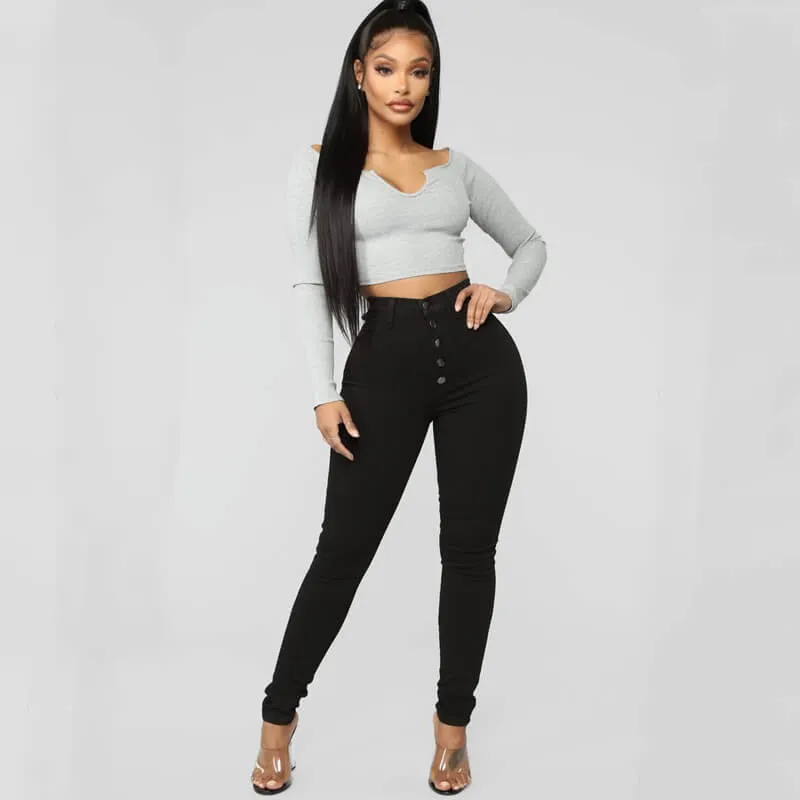 Sexy High Waist Solid Skinny Denim Pants