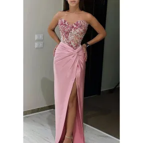 Sheath/Column Elegant Appliques Off-Shoulder Sleeveless Side Slit Party Prom Dress