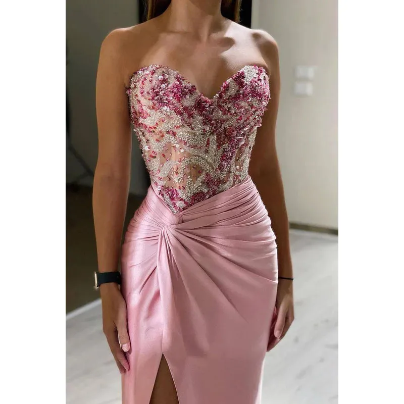 Sheath/Column Elegant Appliques Off-Shoulder Sleeveless Side Slit Party Prom Dress
