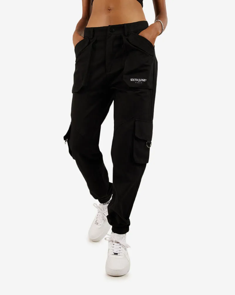 Sixth June Multi Pockets Cargo Pants, Black - Women's